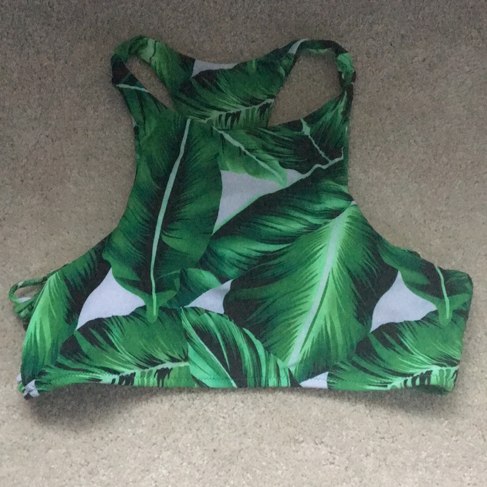 Palm Print Halter Style Swim Top